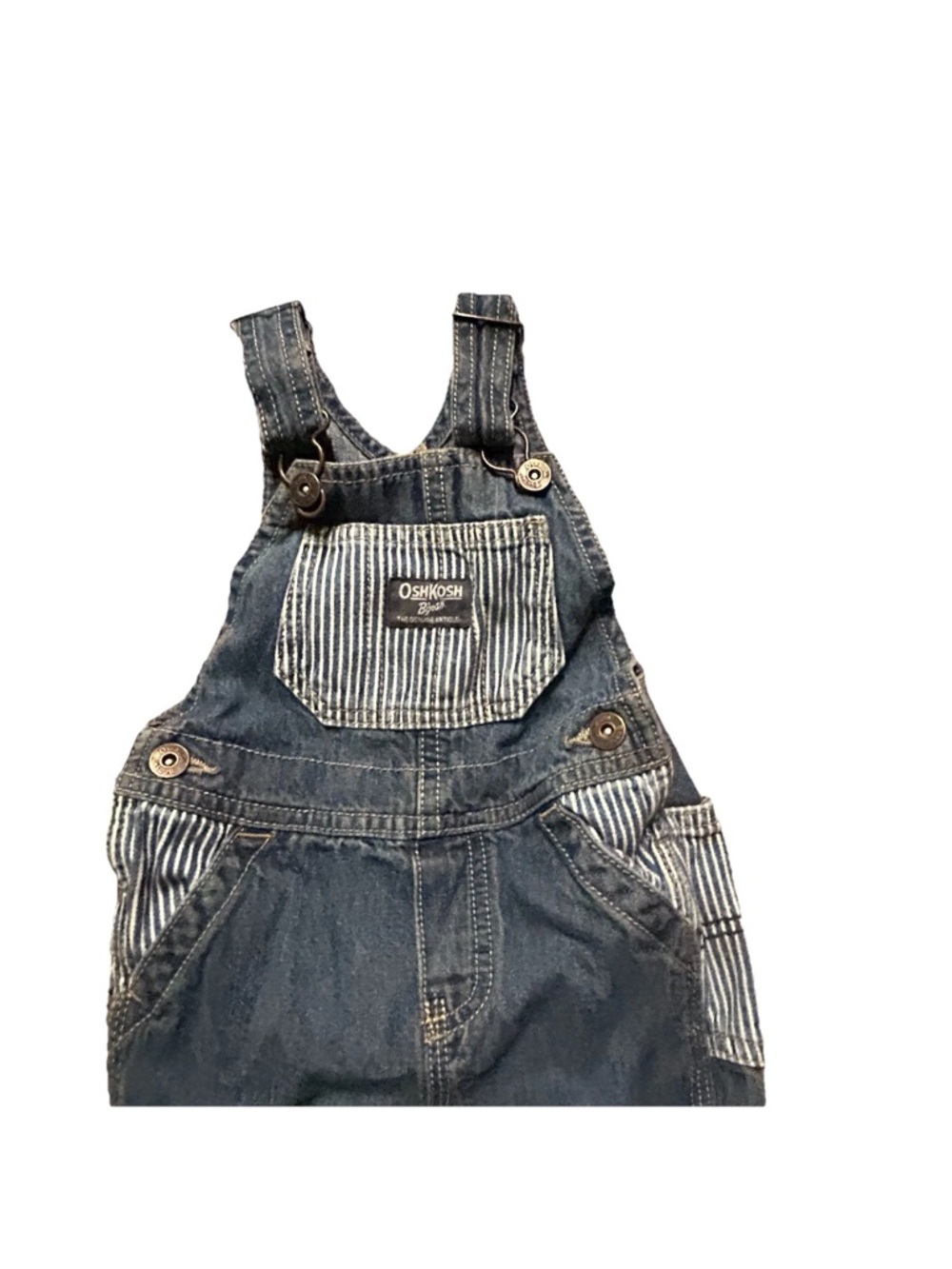 Baby Toddler Oshkosh Denim Overalls White Blue Stripes Size 12 Months - Picture 3 of 5